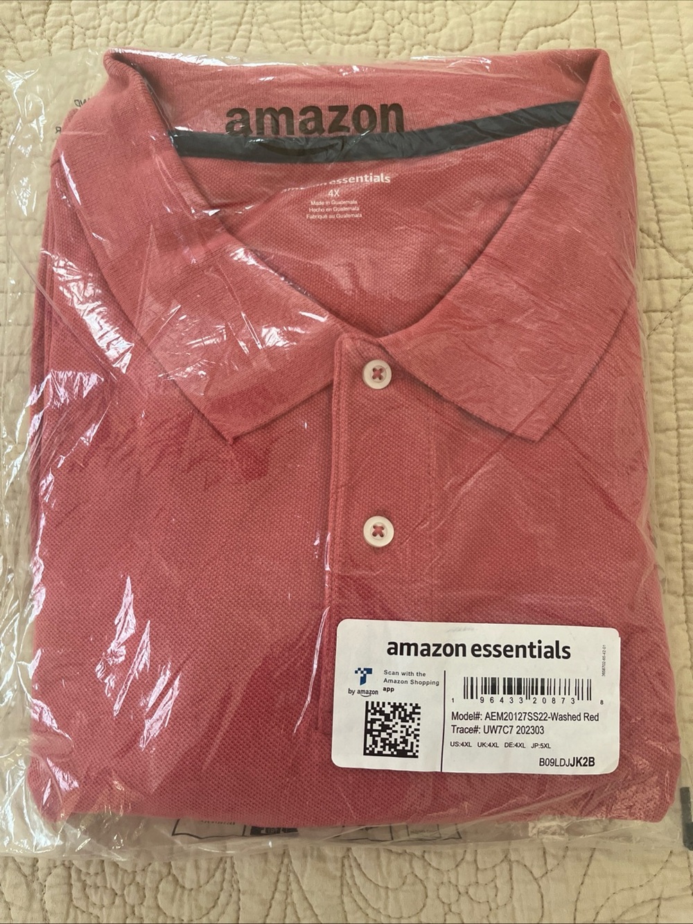 Amazon Essentials Men’s Washed Red Polo Shirt 4XL NEW